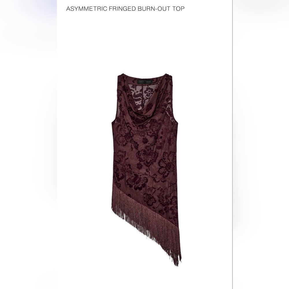 Zara Sleeveless Velvet Floral Fringe Top - Burgundy